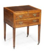A George III mahogany and crossbanded gentleman`s dressing chest, circa 1780, twin hinged top