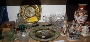 Miscellaneous collection of Capodimonte figures, a fairy plate vase, glass bowl ,books, football