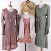 A collection of late 1960s and early 1970s costume by Biba, comprising: a green moss crepe long-
