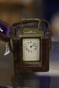 A French brass miniature carriage timepiece, early 20th century, the eight-day movement with