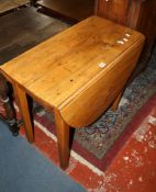 A 19th century style elm drop leaf oval table on square section legs 115cm extended A condition