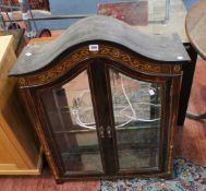 An Edwardian rosewood and inlaid hanging display cabinet 86cm high, 69cm wide