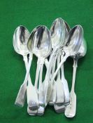A set of twelve Victorian silver fiddle pattern tea spoons, maker`s mark of Charles Boyton I over-
