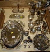 A silver pedestal sugar bowl, Chester 1918 and a quantity of plated ware. There is no condition