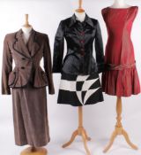 A collection of vintage costume, comprising: an Alice Pollock 1940s style red crepe dress; a Marion