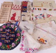 A collection of Great War military commemorative silks and handkerchiefs, including: a silk