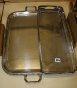 Two electroplated twin handled trays, one a galleried drinks tray