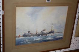 John Bicknell A merchant ship `Security` off the coast Watercolour Signed lower right Inscribed