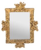 A Dutch carved giltwood wall mirror circa 1700 and later with a rectangular plate within a carved