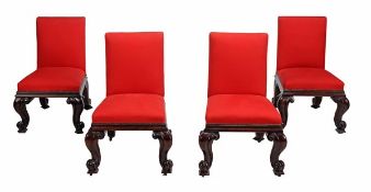 A matched set of four mahogany side chairs, one circa 1840, probably Irish, the remainder 20th