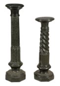 Two Italian green serpentine marble columnar pedestals, late 19th century, both with revolving