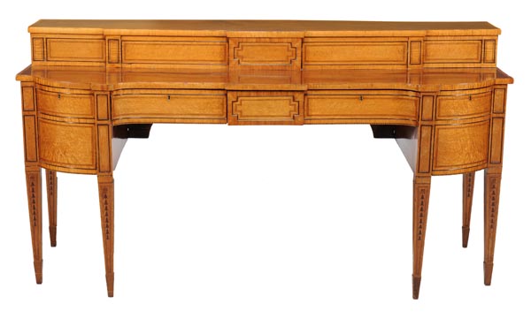 A Regency mahogany, birds eye maple and tulipwood banded sideboard, circa 1815, probably Scottish, t