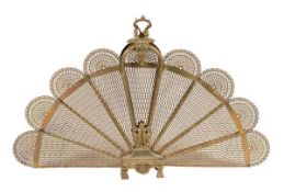 A gilt brass folding fan firescreen in Louis XIV style, circa 1900, with foliate cast loop handle