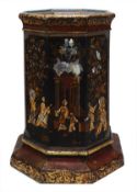 A japanned, parcel gilt and mother-of-pearl mounted metal counter top tea display stand, second