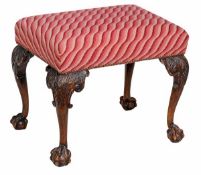 A beech framed and upholstered stool, in George II style, first half 20th century, upholstered