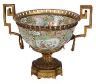 A Continental gilt bronze mounted Cantonese famille rose porcelain bowl, 19th century, the bowl