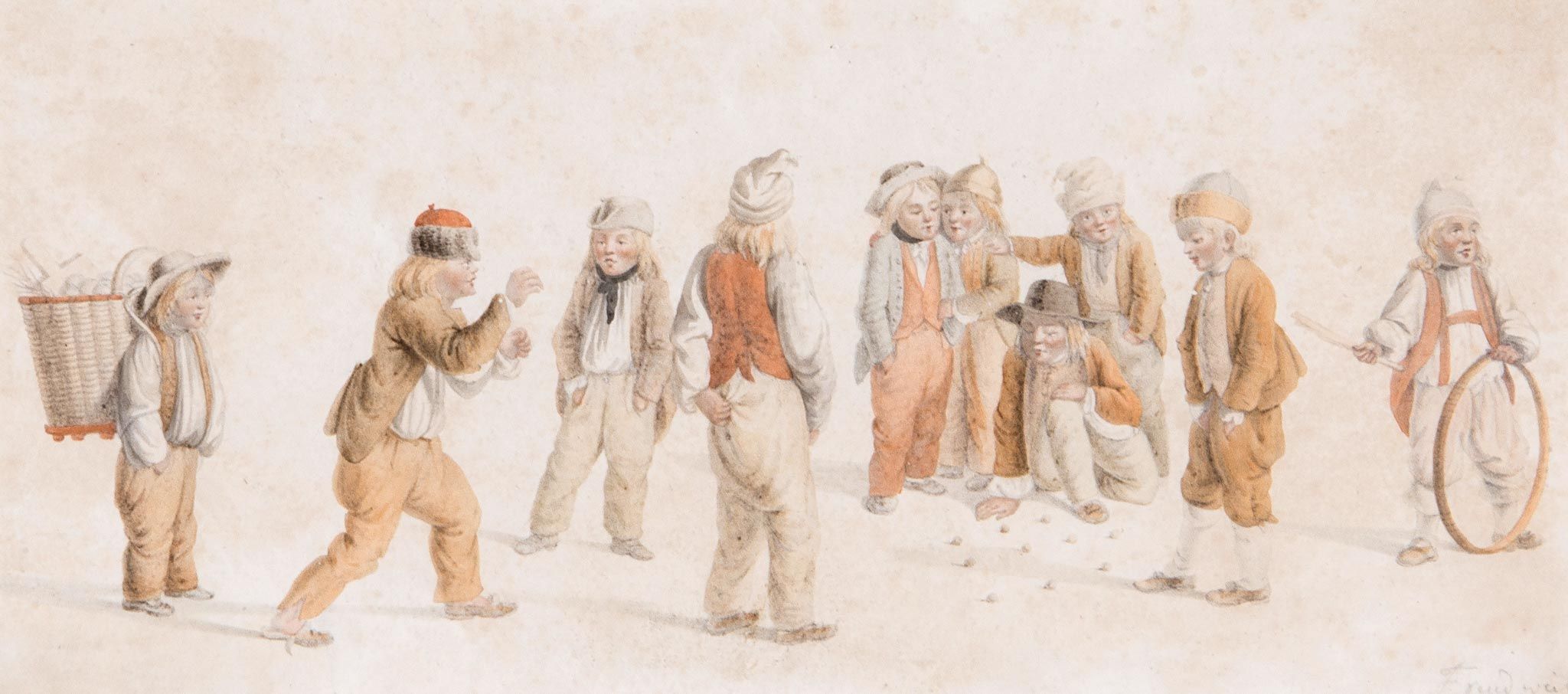 Daniel Albert Freudweiler (1793-1827) - Children at Play, A pair, watercolours over pencil Both - Image 2 of 2