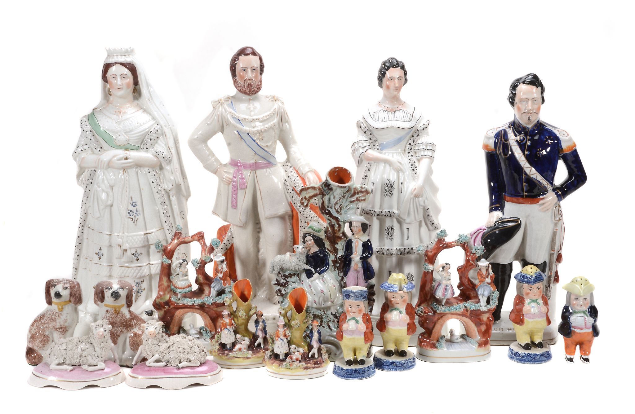 A mixed assortment of Staffordshire figures A mixed assortment of Staffordshire figures, various