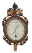 A French painted carved wood mercury dial barometer A French painted carved wood mercury dial