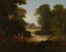 Circle of Jan Wijnants - Travellers on a country road Oil on canvas 47 x 58 cm (18 1/2 x 22 3/4