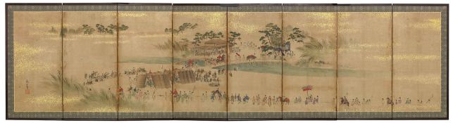 An eight-fold paper screen, Meiji period, 20th century An eight-fold paper screen, Meiji period,