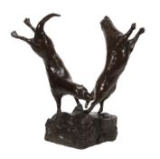 British 20th century school, a bronze group of two playful otters, unsigned British 20th century