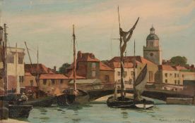 William Gunning King (1853-1940) - Harbour scene Oil on panel Signed lower right 23 x 36 cm (9 x