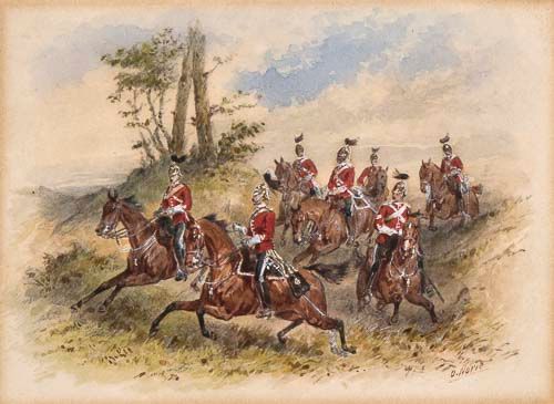 Orlando Norie (1832-1901) - French military regiments on horseback, A pair, watercolours, heightened - Image 3 of 3