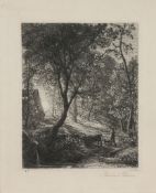 Samuel Palmer (1805-1881) - The Herdsman`s cottage, sunset Etching Signed in pencil lower right 12.5