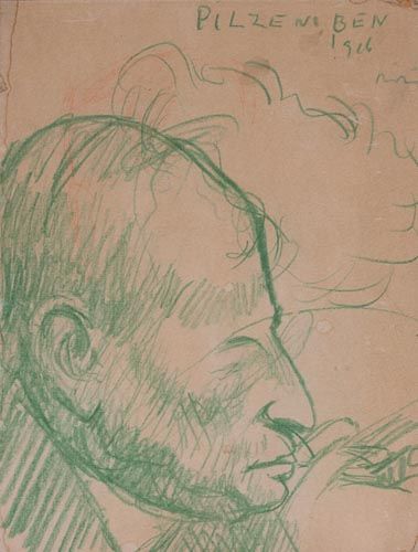 JÃ³zsef Rippl-RÃ³nai (1861-1927) - Head study, Green and red pencil, on notepaper Signed, - Image 3 of 3