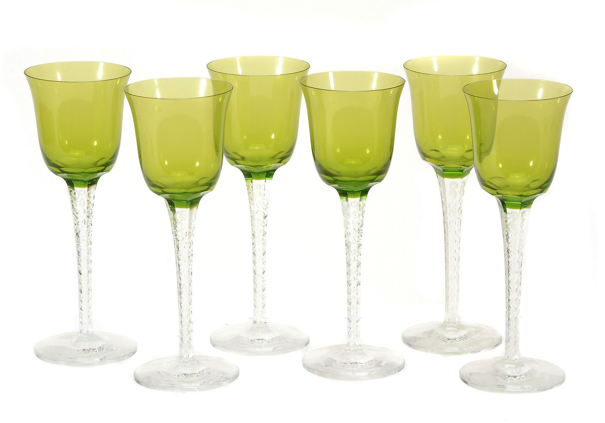 Treves, a set of six Cristal Lalique hock glasses Treves, a set of six Cristal Lalique hock glasses,