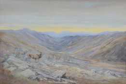 Circle of Vincent R. Balfour Browne - Stags in a Highland landscape Gouache Indistinctly signed