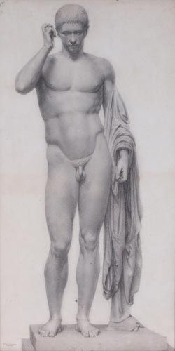 Edward Turner (fl. 1800) - Study of the statue of Marcus Claudius Marcellus, Louvre Black chalk, - Image 2 of 2