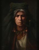 Adolf MÃ¼llner (1875-1954) - A native American woman smoking a pipe Oil on canvas Signed and
