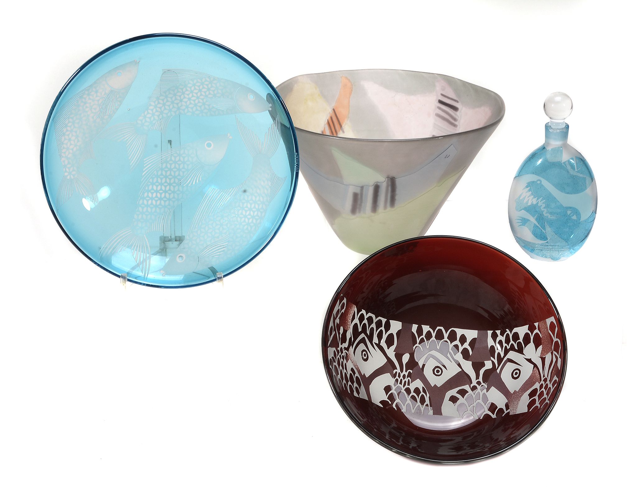 Ruth Dresman, three pieces of sand blasted and engraved glass, comprising Ruth Dresman, three pieces