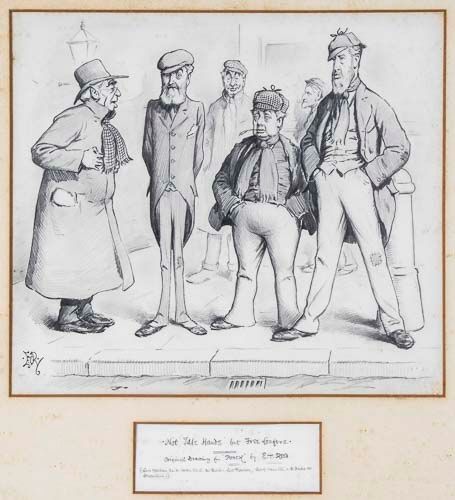 Edward Tennyson Reed ( -1896) - Not Idle Hands but Free Loafers, Original cartoon artwork for