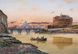 Roberto Gigli (1846-1922) - The Tiber with Castel Sant`Angelo and St Peter`s Basilica beyond