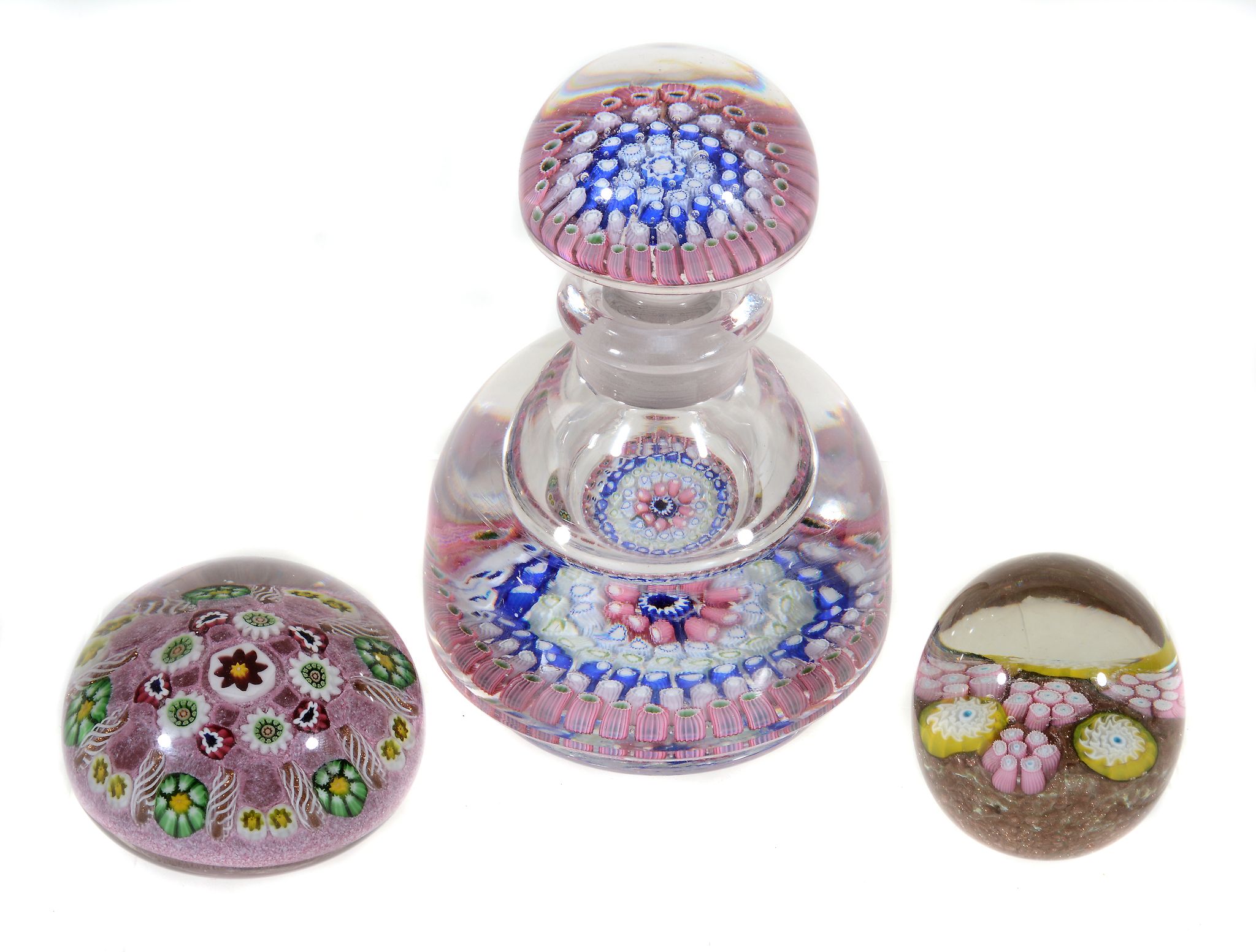 An English concentric ground millefiori glass ink-bottle and stopper An English concentric ground