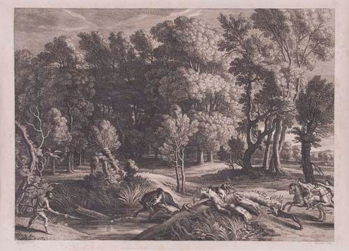 Schelte Adams Bolswert (1581-1659) - Landscape with a Boar Hunt; The Prodigal Son, After Rubens,