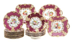 An English porcelain claret-ground part dessert service, possibly H. & R An English porcelain