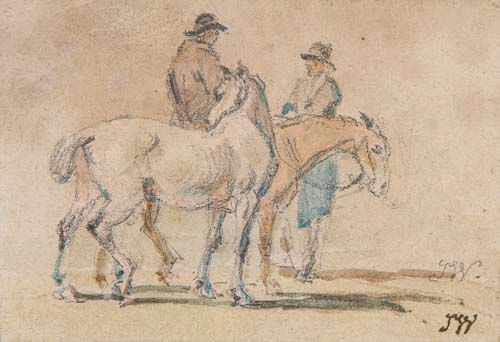 James Ward RA (1769-1859) - Sketch of horses, rider and groom, Pencil with touches of watercolour