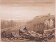 Francis Danby (1793-1861) - Penpole Point, view of Portishead, Mouth of Avon, Sepia watercolour,