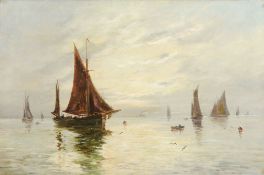 English School (late 19th century) - Sailing boats at sunset Oil on canvas Bears signature lower