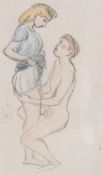 John Buckland-Wright (1897-1954) - Naked boy and girl lifting skirt, Pencil and coloured crayon,