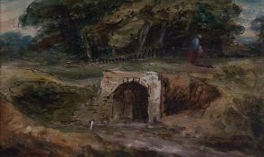 William George Jennings (1763-1854) - Branch-Hill pump, Hampstead, pen and ink, over oil on paper,