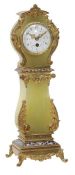 A French gilt brass and champleve enamel mounted green onyx mantel timepiece... A French gilt