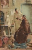 Augusto Bompiani (1852-1930), - The painting lesson Watercolour Signed lower left 52 x 34 cm (20 1/2