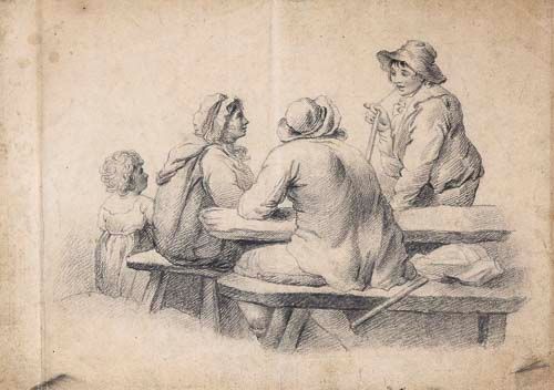 Attributed to George Morland - A family group Pencil on paper 21.5 x 28cm (8 1/2 x 11 in) View on