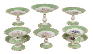 Eight Copeland porcelain green-ground comports, mid 19th century Eight Copeland porcelain green-