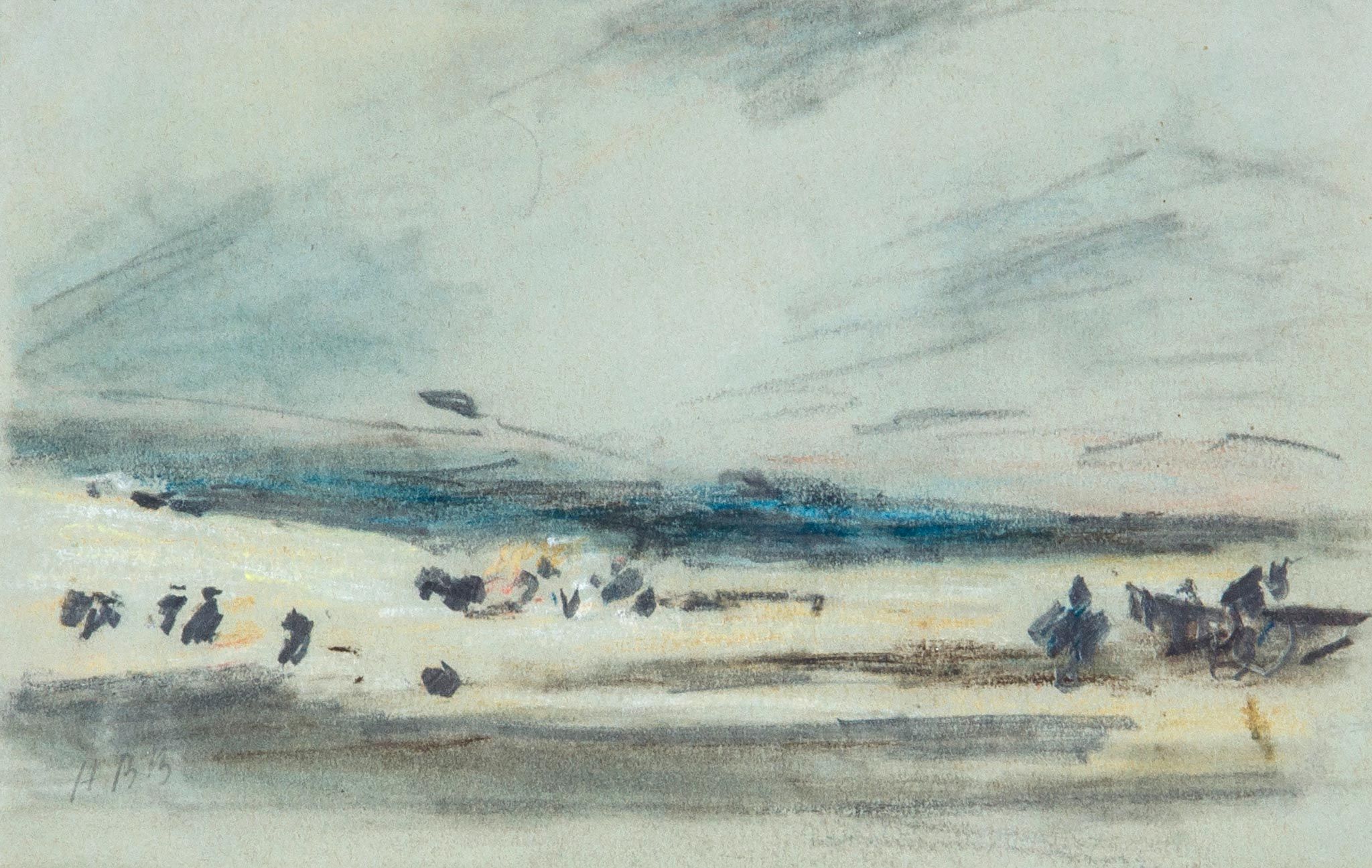 Hercules Brabazon Brabazon (1821-1906) - Landscape at dusk, Pencil, coloured chalks, on grey wove